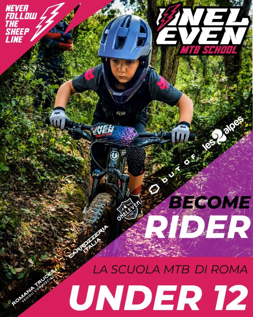 Scuola MTB Under 12 1 locandina della scuola mtb oneleven a Roma per i corsi di mountain bike per bambini da 3 a 12 anni